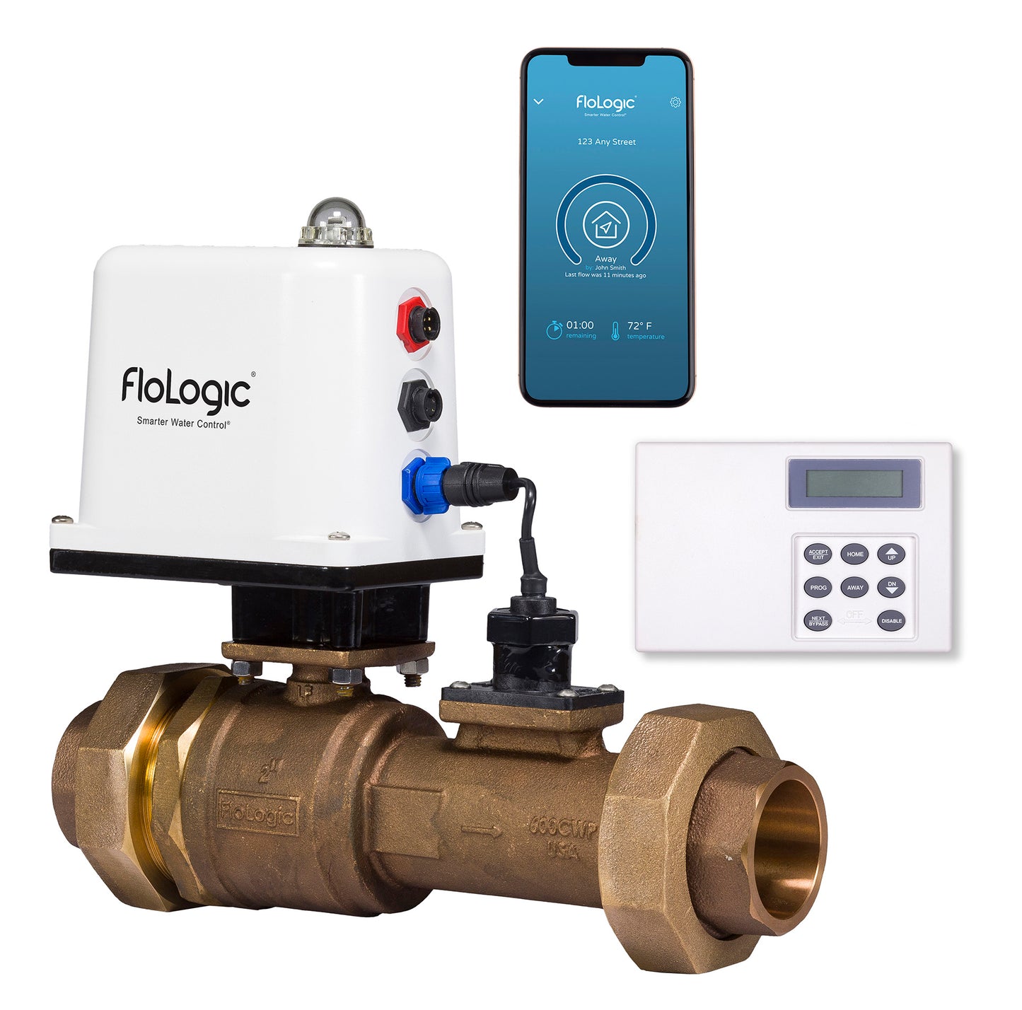 Système de détection de fuite et d'arrêt automatique de l'eau FloLogic de 2 pouces avec passerelle de connexion et panneau de commande hérité
